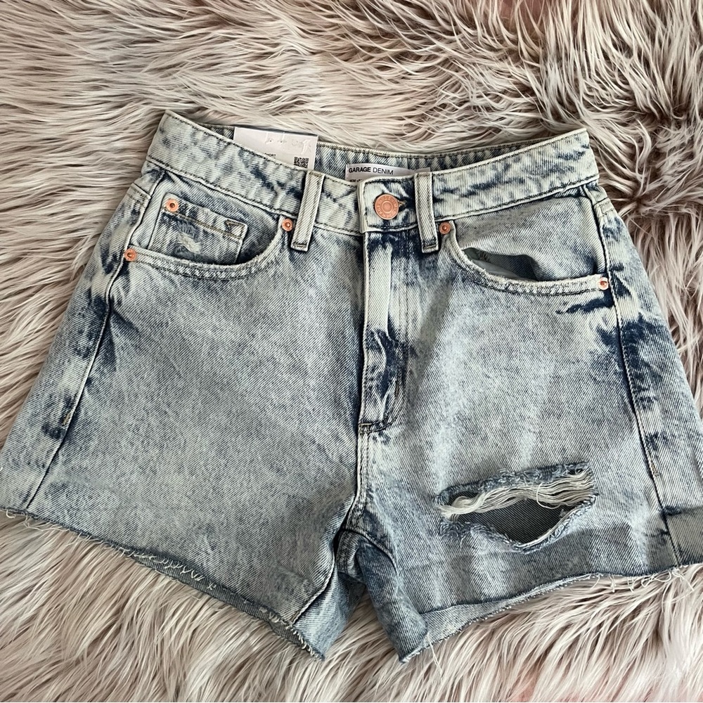 Garage Light Blue Acid Wash Denim Jean Shorts